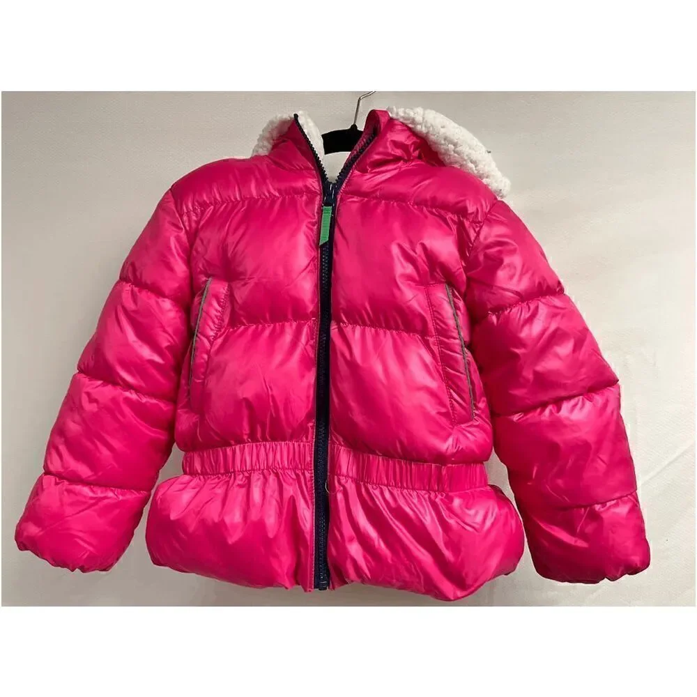 Toys R Us Kids Full Zip Up Packable Quilted Hoodie Jacket Pink Size 5/6